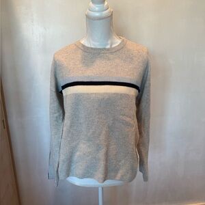 Velvet by Graham & Spencer Beige Sweater with Navy Stripe